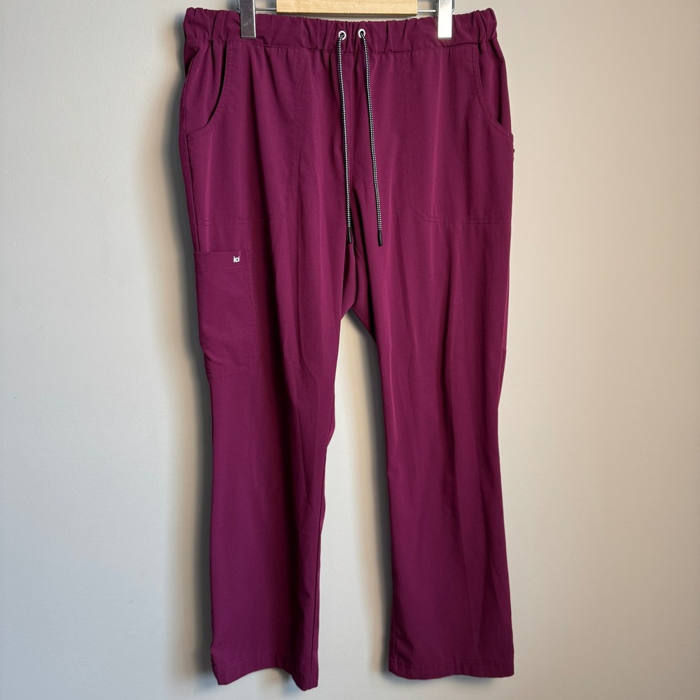 Koi Lindsey Cargo Scrub Pants Plum Purple‎ Petite Medium Drawstring Straight Leg